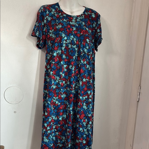 Floral Blue and Red Women's Dress - Picture 1 of 4